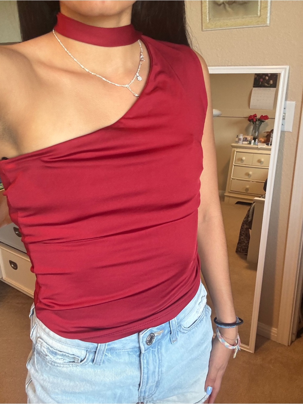 Women’s One-Shoulder Tank Top - Red